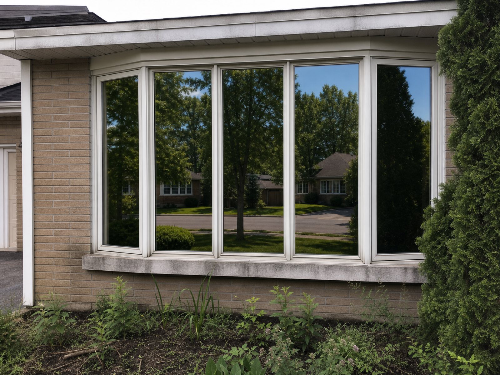 The same bay window cleaned to crystal-clear, streak-free glass by Vonto Home Services